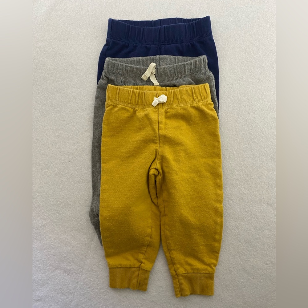 Carters 12m LOT of 3 Jogger Pants Grey, Blue, Burnt Yellow
